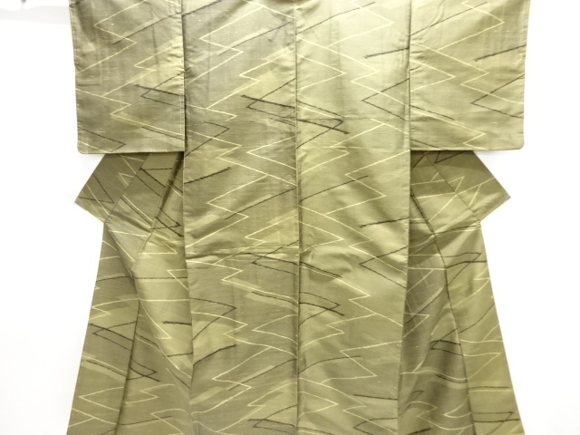 JAPANESE KIMONO / ANTIQUE KIMONO / SILK / TSUMUGI / WOVEN GEOMETRIC